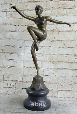 Fonte Bronze Sur Marbre Base Statue Sculpture Nu Fille Danseuse Art Deco