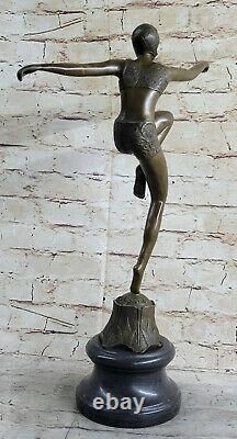 Fonte Bronze Sur Marbre Base Statue Sculpture Nu Fille Danseuse Art Deco
