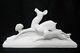 French Sculpture Odyv Ceramic Art Deco Statue Crackle Glaze Deer & Dogs C1930