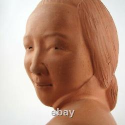 GASTON HAUCHECORNE Sculpture Buste Terre Cuite Chinoise au Chignon Art Déco