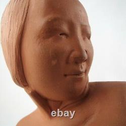GASTON HAUCHECORNE Sculpture Buste Terre Cuite Chinoise au Chignon Art Déco