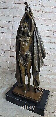 Grand Art Déco Sculpture Femelle Danseuse Sur Marbre Base - Bronze Affaire