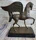 Grand Et Lourd Western L'europe Art Déco Sculpture Pegasus Solide Bronze Statue