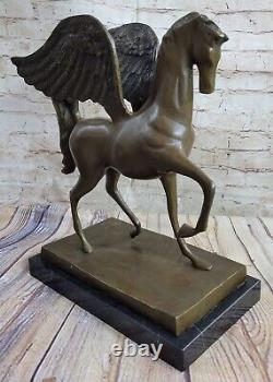 Grand Et Lourd Western L'Europe Art Déco Sculpture Pegasus Solide Bronze Statue