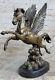 Grand Mythique Pegasus Bronze Sculpture Marbre Staue Art Déco Flying Cheval Art
