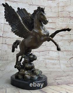 Grand Mythique Pegasus Bronze Sculpture Marbre Staue Art Déco Flying Cheval Art