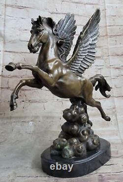 Grand Mythique Pegasus Bronze Sculpture Marbre Staue Art Déco Flying Cheval Art