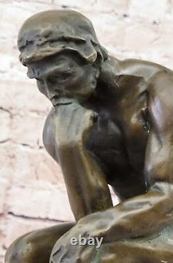 Grand Rodin Famous The Thinker Bronze Marbre Sculpture Art Déco de Figurine