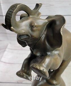 Grand Signée Art Déco Africain Éléphant Bronze Sculpture Par Bugatti Fonte Art