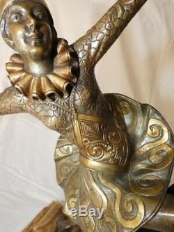 Grand et très beau bronze Art Déco Arlequin danseur, signé JOURDAIN