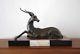 Grande Gazelle Couchee, Regule Patine Bronze, Socle 4 Marbres, Art Deco, 1930