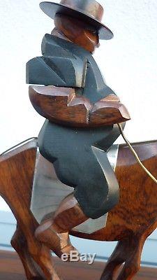 Grande Sculpture Art Deco Sancho Panza Ebene Macassar Et Chrome