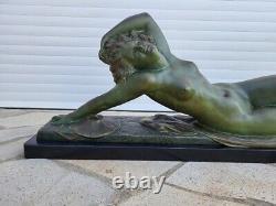 Grande Statue En Bronze Art Deco M. A Bouraine 1886-1948 Etling Paris Femme Nue