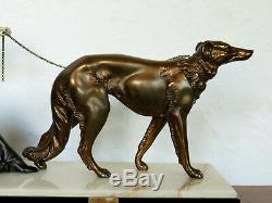 Grande sculpture Art Deco Dame et chiens statue 20 kg