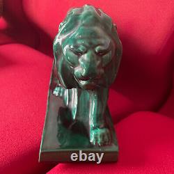 Grande sculpture lion LEJAN LE JAN 1930 en ceramique ancien art deco 45 CM