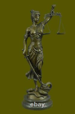 Grec Déesse Themis Statue Véritable Bronze Store Dame Justice Sculpture Art Déco
