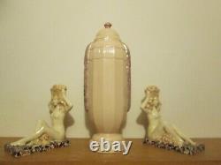 Groupe Vase Sculpture Ceramique Art Deco 1925 1930 Craquele Signe Dlg Sue & Mare
