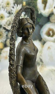 Guirande Bronze Statue Art Déco Dancing Girl Sculpture Marbre Base Solde