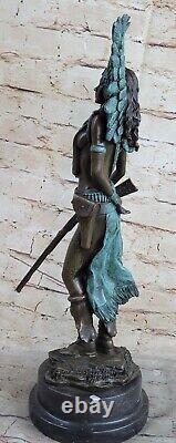 Haut Indien Fille Guerrier Bronze Sculpture Statue Art Déco Western Deco
