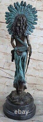 Haut Indien Fille Guerrier Bronze Sculpture Statue Art Déco Western Deco