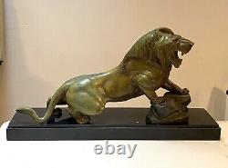 Important Lion Irenee Rene Rochard Sculpture Patine Bronze Art Deco Cubism Fonte