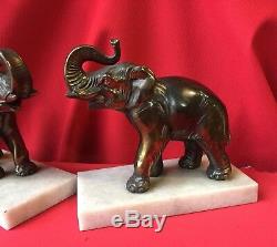Importants Serre Livres Elephants En Regule Et Marbre Art Deco Sculpture