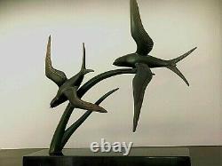 Irénée Rochard (1906-1984) Imposante Sculpture Art Deco régule oiseaux en vole