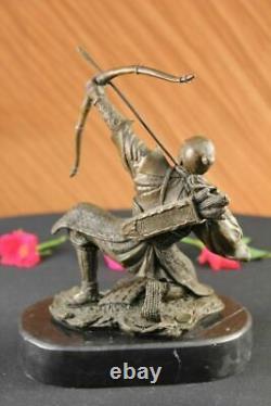 Japon Pure Bronze & Marbre Samurai Warrior Par Kamiko Sculpture Art Déco