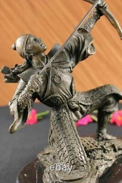 Japon Pure Bronze & Marbre Samurai Warrior Par Kamiko Sculpture Art Déco