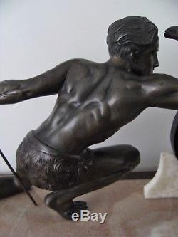 Jean de Roncourt Sculpture pendule Le chasseur époque Art Déco 1930 no bronze