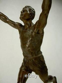 Joseph Carlier Superb Statue Sculpture Art Deco 1920 Homme Nu Athlete Sports