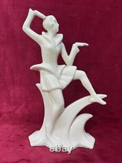 Lady Women Crackle Glaze Sculpture Statue Femme Craquele Art Deco Egyptomanie