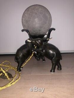 Lampe Sculpture Ancienne Régule Noir Art Deco 1930 Elephant Antique Animal Rare