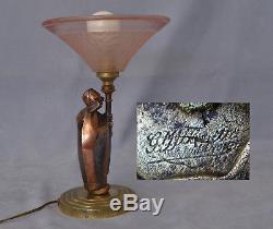 Lampe Sculpture Eclairante en Bronze Epoque Art-Déco Signée vers 1910/20