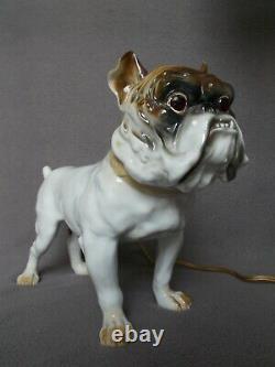 Lampe veilleuse art deco sculpture english bulldog anglais statue en porcelaine
