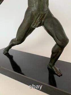 Lanceur De Disque Sujet En Bronze Par Baret Marbre Noir 1930 Art Deco E687