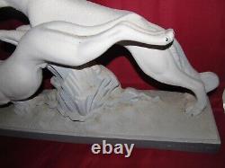 Lemanceau sculpture céramique crispée perlée chiens couple de Lévriers Art Déco