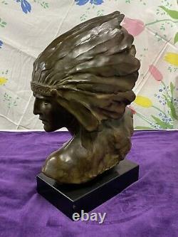 Louis Sosson Superbe Sculpture Bronze Patine Brune Buste Indien Époque Art Deco