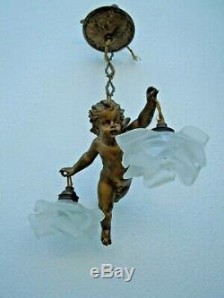 Lustre ange suspension sculpture angelot cherubin putti plafonnier Art Deco 1930
