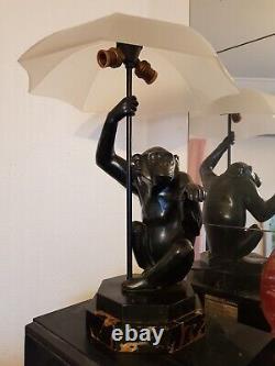 MAX LE VERRIER Éditions Ancienne Statue Sculpture Lampe Art Déco Le singe Au