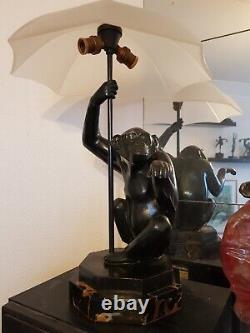 MAX LE VERRIER Éditions Ancienne Statue Sculpture Lampe Art Déco Le singe Au