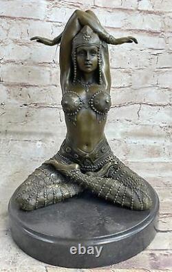 Main Fabriqué Femme Yoga Méditation Bronze Sculpture Art Déco Marbre Sculpture