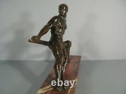 Marin Barreur Athlète Nu Sculpture Art Déco Bronze Signé Marcel Guillemard