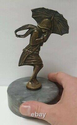 Mascotte automobile femme parapluie VARNIER Bronze art deco hood car woman