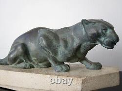 Max Le Verrier Ancienne sculpture animalière Art Deco. Panthère couchée