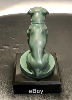 Max Leverrier Sculpture Mascotte Bouledogue Fonte Dart Patine Verte Art Deco