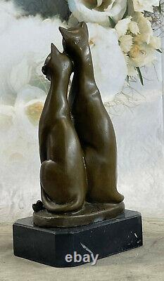 Miguel Lopez Signée Bronze Chat Sculpture Statue Art Déco Milieu Du Siècle Ouvre