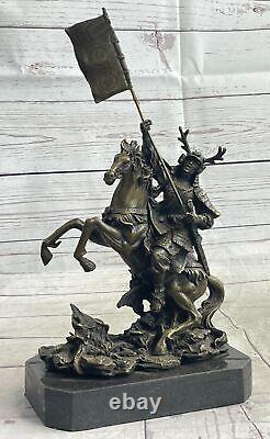 Mythique Viking Equitation Cheval Bronze Sculpture Marbre Statue Art Deco Solde