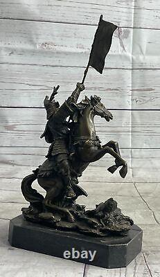 Mythique Viking Equitation Cheval Bronze Sculpture Marbre Statue Art Deco Solde