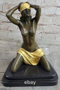 Nu Art Déco Preiss Store Plié Femelle Bronze Sculpture Or Patine Statuette